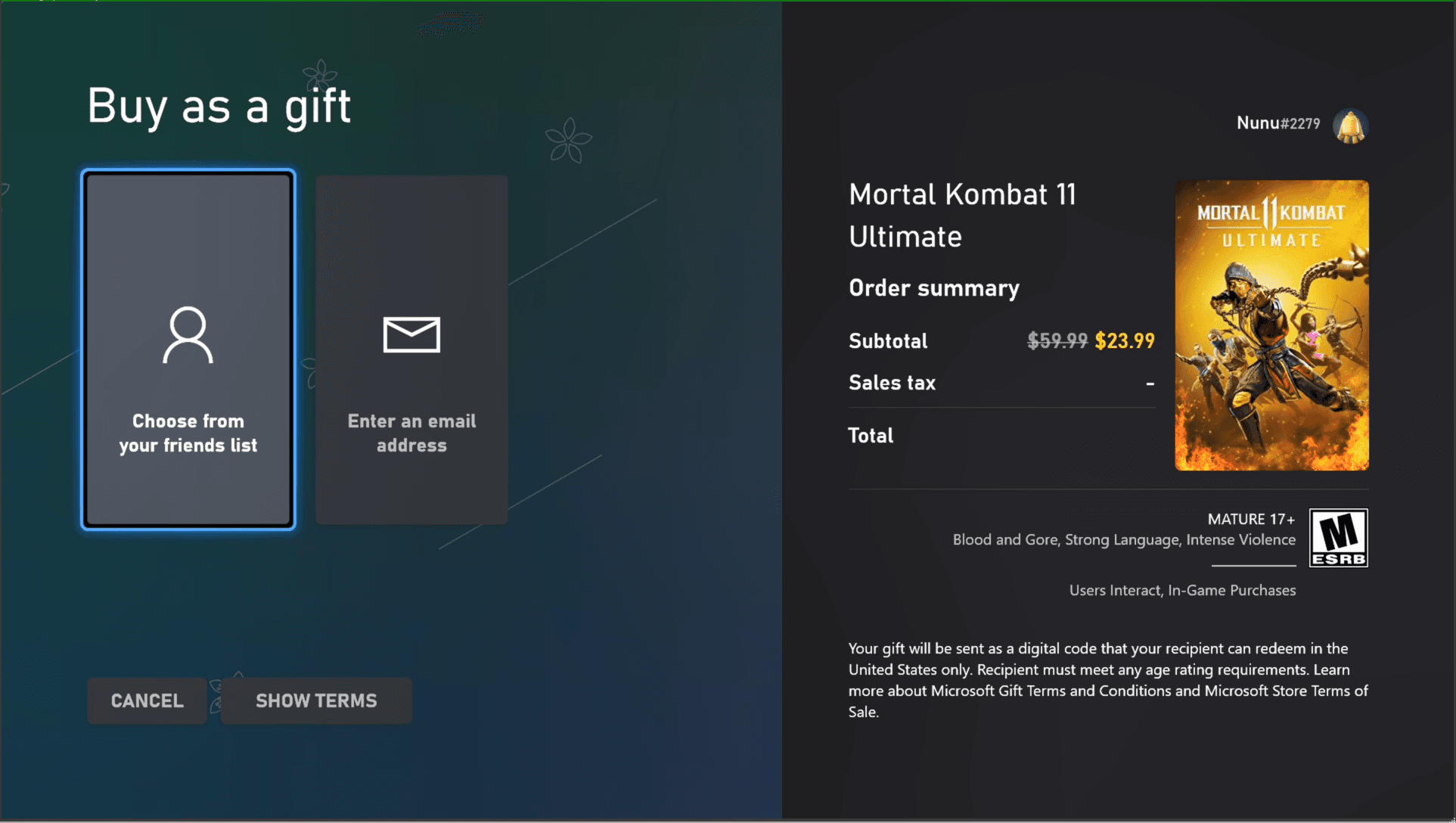Xbox Console Store gifting flow