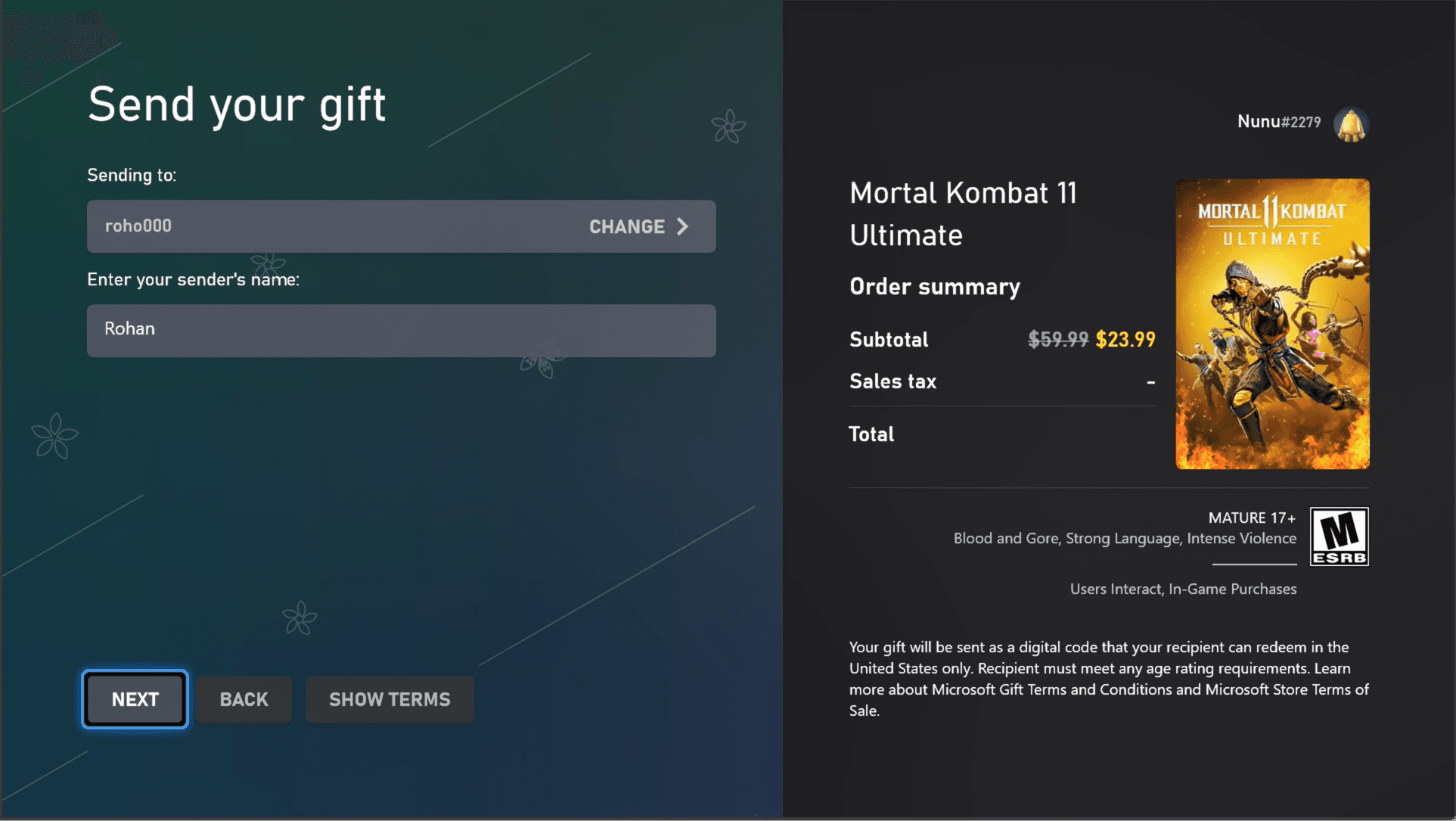 Xbox Console Store gifting flow