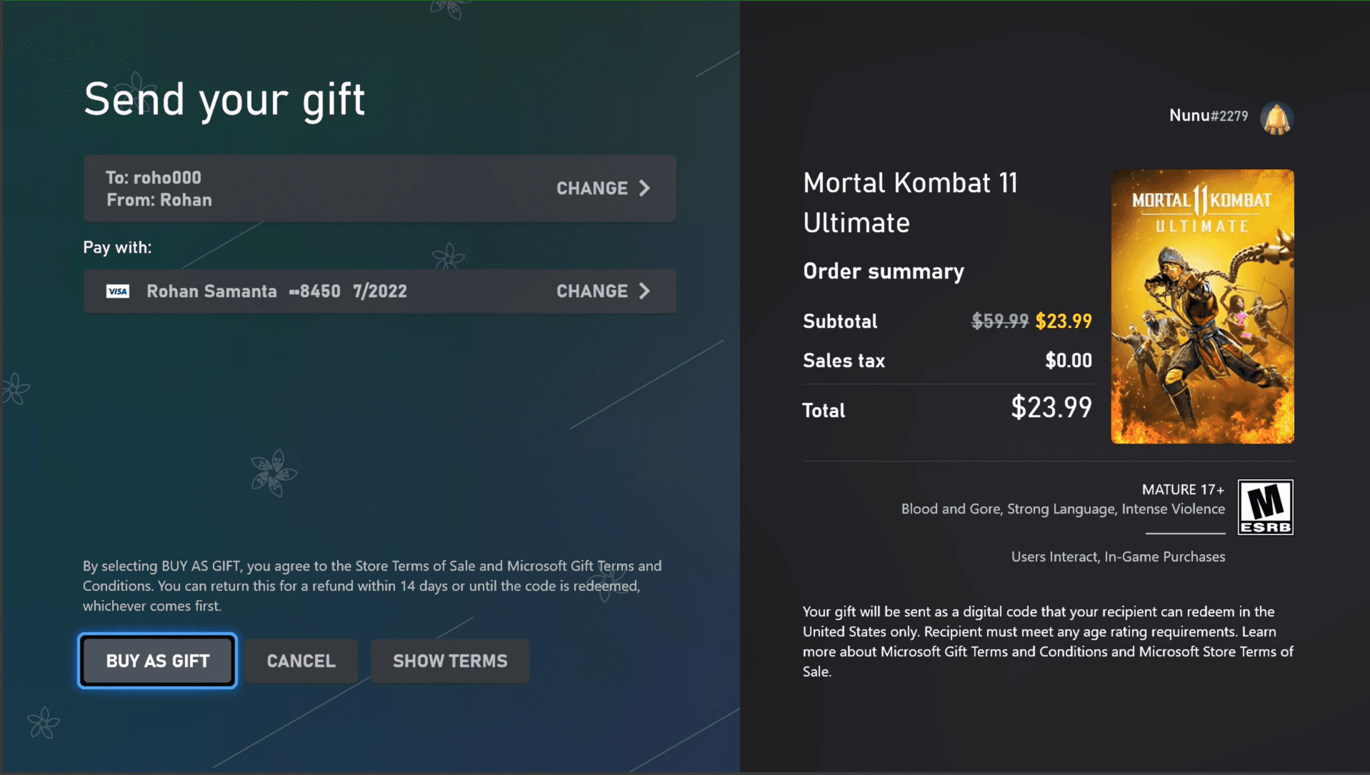 Xbox Console Store gifting flow